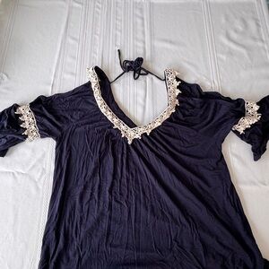 Elegant navy  Lace / crochet Trim Women's Top